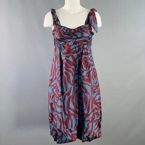 MARC JACOBS Size 4 Blue Burgundy Silk Abstract Floral Bubble Hem Dress
